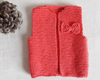 Hand knitted cotton shepherd's waistcoat for Baby, 3-6 months, Sleeveless waistcoat, baby spring waistcoat
