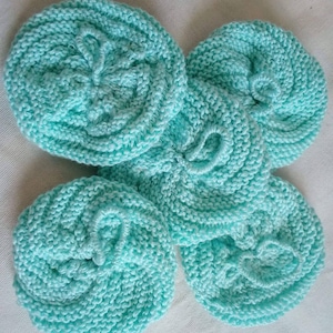 Tawashi, sponge, round hand-knitted cotton and bamboo cloth, ecological, zero waste, washable and reusable, turquoise color