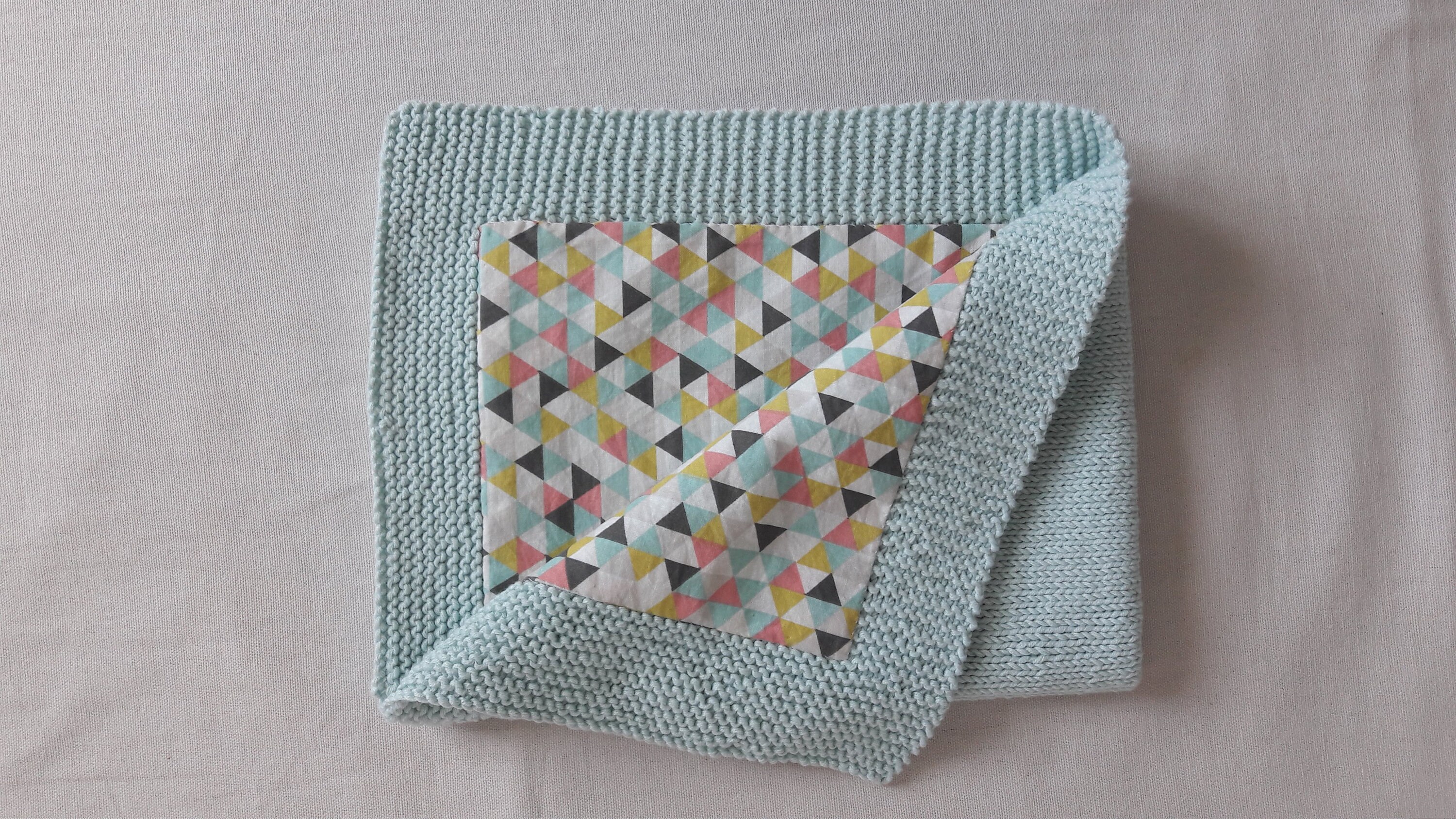 Couverture Pour Bébé Tricoté en Coton Doux, Souple et Moelleux, Coloris Pastel Vert Menthe, Doublée 