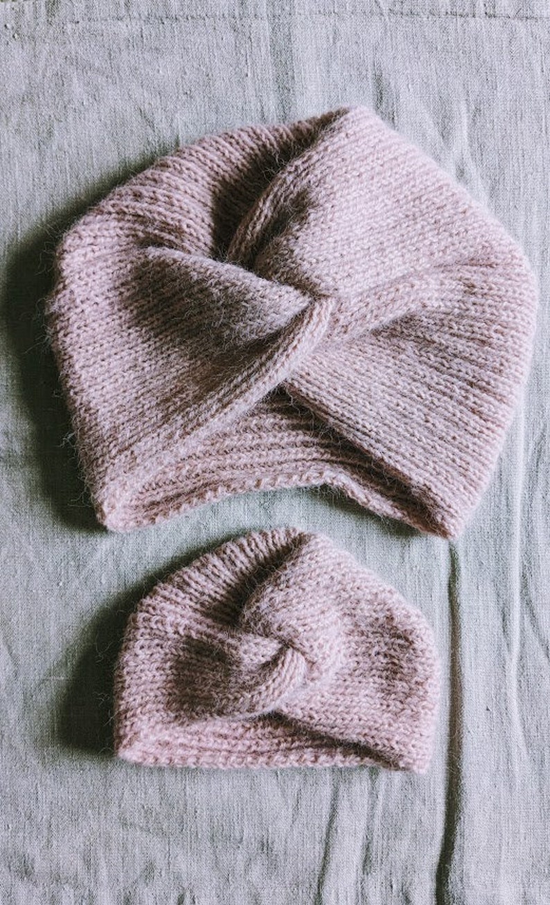 Turban tricoté main en laine pour femme Jaune Moutarde, aspect Mohair, Nouveau Bonnet, accessoire mode, bleu canard, noir image 8