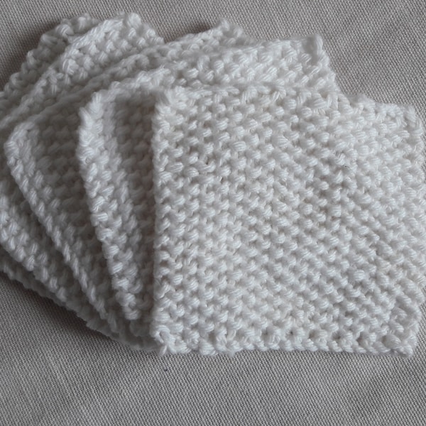 Tampons de Coton démaquillant tricoté main, Réutilisable, Lavable, Zéro déchet, Ecologique, Lingettes, Forme carré, 50% coton, Blanc, cadeau