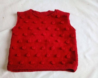 Maglione sottile senza maniche originale con nopi, lavorato a maglia in cotone rosso per bambino, 6-9 mesi, abbigliamento, canottiera, regalo, moda, pois, primavera