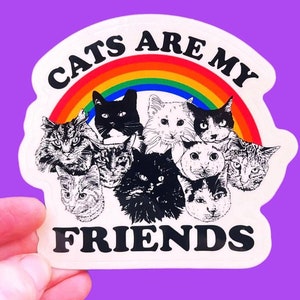 Cats are my friends sticker..Cat vinyl sticker..Cute cat vinyl decal..Colorful cat sticker...Cat lover sticker..Pet lover..animal lover