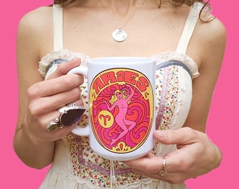 Aries Coffee Mug...60s...70s...Eco-Friendly Packaging...Zodiac Gift... Zodiac Sign...Aries Gift... Astrology Gift... Mug...Peter Max