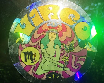 Virgo..Zodiac..Sun Catcher..Peel Off And Restick..Prism... Window Cling Film..Rainbow..Psychedelic..Astrology decor Virgo..Virgo sun catcher