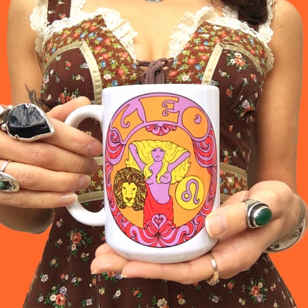 Leo Coffee Mug..Eco-Friendly Packaging..Zodiac Gift..Zodiac Sign.Leo Gift..60s 70s..Astrology Gift....Peter Max Grateful Dead