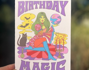 CARD Birthday Magic Witch Pastel...Greeting Card...Astral Weekend Dawn Aquarius...Pagan... Magic...Birthday Card