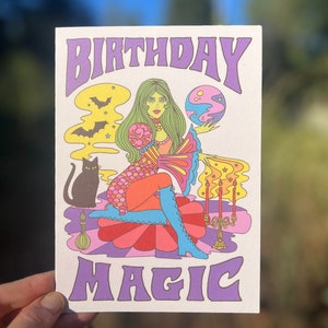 CARTE Pastel magique d'anniversaire de sorcière... Carte de voeux... Aube Astral Week-end... Païen... Magie... Carte d'anniversaire
