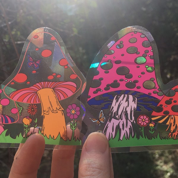 Mushroom sun catcher set..Colorful window cling set..Cute mushroom window decor..Rainbow maker sun catcher..Vintage-inspired window cling