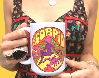 Scorpio Coffee Mug... Eco-Friendly Packaging...Zodiac Gift... Zodiac Sign...Scorpio Gift..60s 70s Peter Max..Grateful Dead... Mug