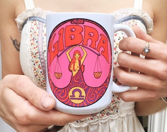 Libra Coffee Mug... Eco-Friendly Packaging...Zodiac Gift..Zodiac Sign...Libra Gift..60s 70s..Peter Max..Grateful Dead..Astrology Gift... Mug