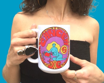 Cancer Coffee Mug...Eco-Friendly Packaging..60s 70s..Zodiac Gift...Zodiac Sign...Cancer Gift... Peter Max..Grateful Dead.. Astrology Gift