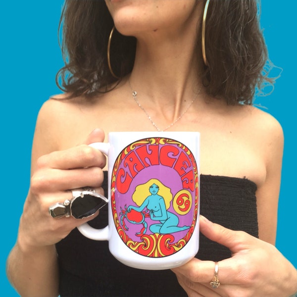 Cancer Coffee Mug...Eco-Friendly Packaging..60s 70s..Zodiac Gift...Zodiac Sign...Cancer Gift... Peter Max..Grateful Dead.. Astrology Gift