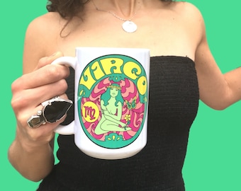 Virgo Coffee Mug..Eco-Friendly Packaging...Zodiac Sign...Zodiac Gift... Virgo Gift..60s 70s..  Peter Max... Astrology Gift...Grateful Dead