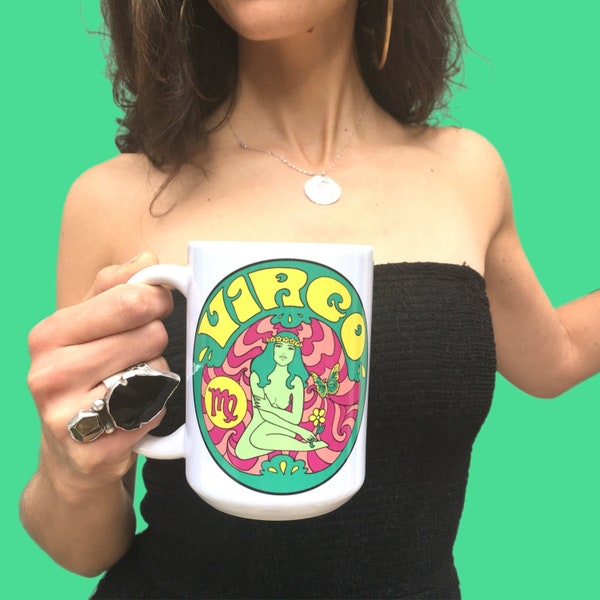 Virgo Coffee Mug..Eco-Friendly Packaging...Zodiac Sign...Zodiac Gift... Virgo Gift..60s 70s..  Peter Max... Astrology Gift...Grateful Dead