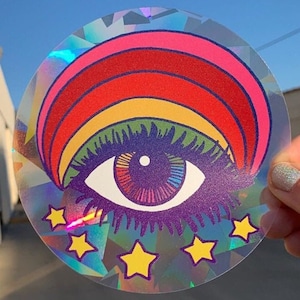 Rainbow eye window cling..suncatcher..sun catcher..window decal...rainbow maker..colorful window decal...psychedelic..unique suncatcher