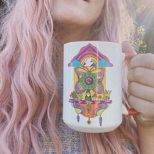 Cuckoo Time...Psychedelic Cuckoo Clock Mug.....Large Mug... Retro... Alpine Kitsch...Psychedelic... Stoner