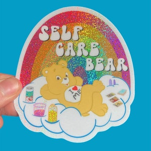 Self Care Bear Sparkle Sticker...Sticker... 80s...Vinyl Sticker... Cute... Self Love...Laptop...Decal...Water Bottle..Water Resistant