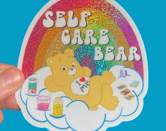 Self Care Bear Sparkle Sticker...Sticker... 80s...Vinyl Sticker... Cute... Self Love...Laptop...Decal...Water Bottle..Water Resistant