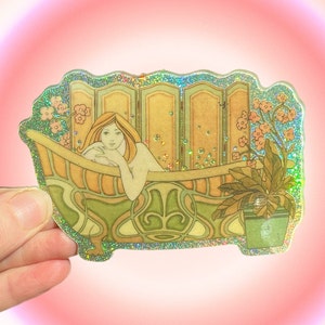 Bathing Beauty...60s 70s...Sticker... Sparkly..Vintage... Art Nouveau...Vinyl... Laptop... Stickers...Decal...Water Bottle...Water Resistant