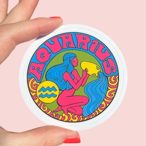 Aquarius Sticker...Zodiac Sign...Vinyl Decal...Hippie...Stickers..Bridesmaid Gift..Zodiac Gift..60s 70s...Peter Max...Grateful Dead