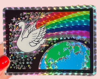 Space Swan Sticker...Waterproof Sparkly Holographic Vinyl