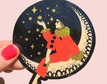 Pierrot on the Moon...Glitter Sticker... Vintage Clown... Circus...Vinyl... Laptop... Stickers...Decal...Water Bottle..Water Resistant