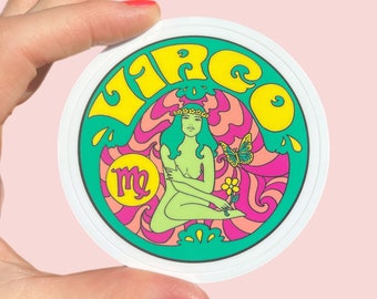 Virgo Sticker...Astrology...Zodiac...60s 70s...Vinyl Sticker...Peter Max...Grateful Dead...Bridesmaid Gift