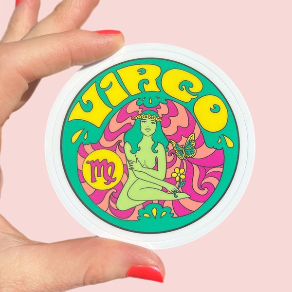 Virgo Sticker...Astrology...Zodiac...60s 70s...Vinyl Sticker...Peter Max...Grateful Dead...Bridesmaid Gift