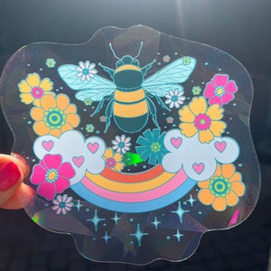 Bee Suncatcher..Rainbow Maker..Rainbow Window Cling...Sun Catcher..Unique Boho Gift...Hippie Groovy 60s 70s Aesthetic...Colorful Bee Sticker