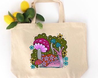 SNAIL FRIEND XL Tote Bag... Mushroom...Gardener... Cotton...Extra Large...Market Bag... Eco-Friendly Packaging