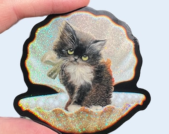 Tuxedo Kitty in Seashell Sticker
