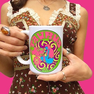 Taurus Coffee Mug...Zodiac Gift... Zodiac Sign...Taurus Gift.... Astrology Gift..60s 70s Peter Max