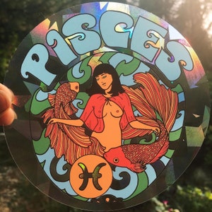 Pisces sun catcher..Window decal Pisces design..60s inspired window sticker..Zodiac sign window cling..Bohemian window decal..Psychedelic