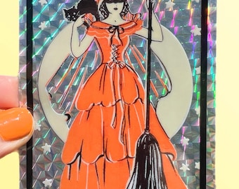 Halloween 40s Witch Sticker