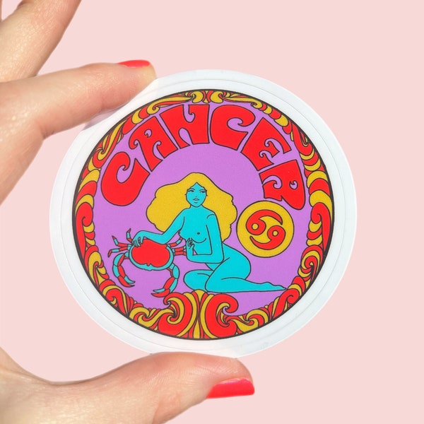 Cancer Sticker...Zodiac Sign...60s 70s.. Laptop... Stickers...Decal...Horoscope...Astrology...Zodiac...Peter Max...Grateful Dead