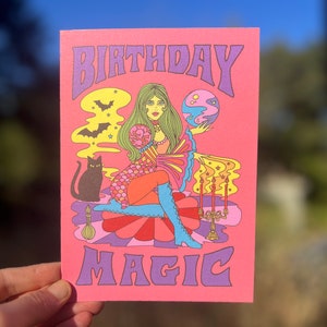 CARTE Anniversaire sorcière magique... Carte de voeux... Aube Astral Week-end... Verseau... Païen... Magie... Carte d'anniversaire
