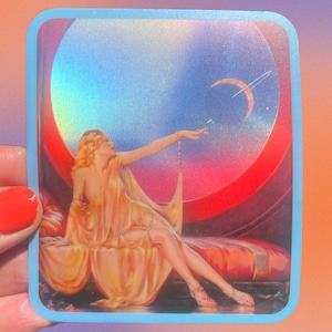 Space Fantasy Collage Sticker...Hologram Shimmer...Ephemera 20s 30s 40s...Pinup...Outer Space...Sticker...Vintage...Stickers...Water Bottle