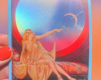 Sci-Fi Space Fantasy Collage Sticker...Hologram Shimmer...Ephemera 20s 30s 40s...Pinup...Outer Space...Sticker...Vintage...Stickers