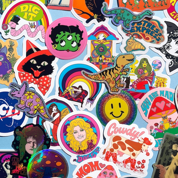 Custom sticker bundle....Build your own...Sticker Pack..Waterproof stickers...Vinyl Stickers...Retro stickers...60s 70s Aesthetic Stickers