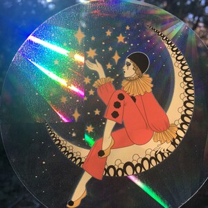 Pierrot on the Moon Sun Catcher..Clown..Moon..Window Cling..Sun Catcher..Moon and Clown Decorative Sticker..Peel and Sticker Suncatcher image 9