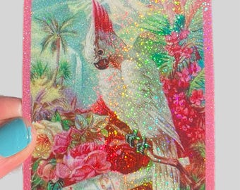 Cockatoo Sticker... Glitter Antique Style Sticker