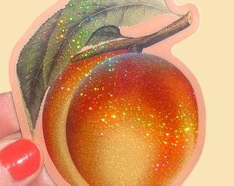 Peach Glitter Sticker...Vintage Fruit Victorian Botanical... Garden... Gardener...Nature...1800s 1900s