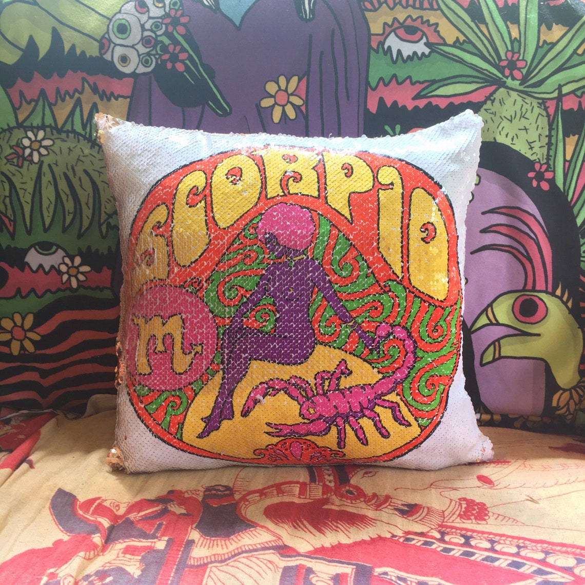 Reversible Magic Sequin Pillow Scorpio Zodiac...astrology Etsy