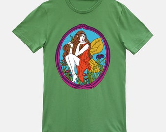 Art Nouveau Fairy... Eco-Friendly Packaging...Fairy...Shirt... T-Shirt...Psychedelic... Retro... 60s... 70s...Fillmore Poster