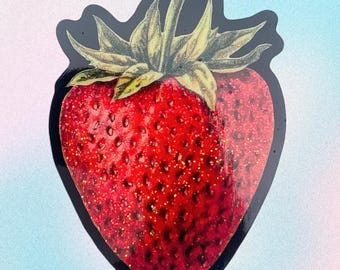 Strawberry Glitter Sticker...Vintage Fruit Botanical