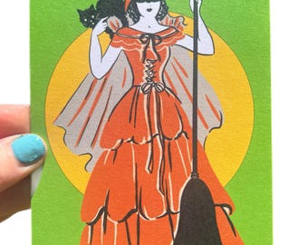 POSTCARD Halloween 40s Witch