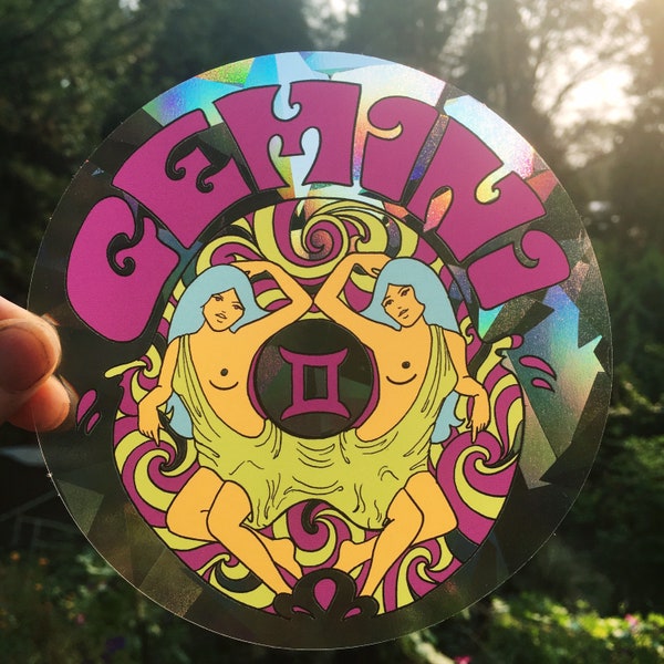 Gemini... Zodiac... Window Decal...Sun Catcher.....Peels Off And Resticks...Crystal...Prism... Window Cling...Film...Rainbow.....Psychedelic