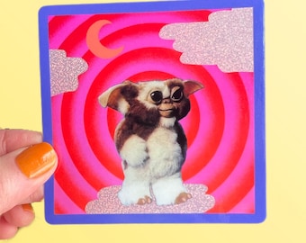 Mogwai on the Move Sticker...Shiny Hologram Waterproof Vinyl