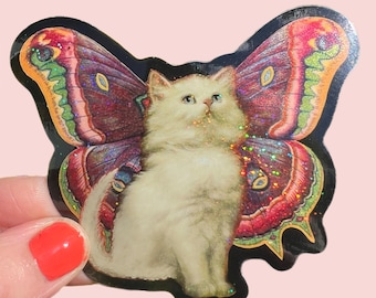 Cat Butterfly Super Shimmer Sticker..Collage Art Nouveau... Victorian 1900s...Cat Lover...Animal Lover